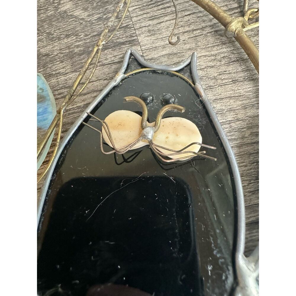 Primitive Black Cat Sun Catcher Stained Glass Window Fish Bowl Handmade 6 INCH - Picture 10 of 14